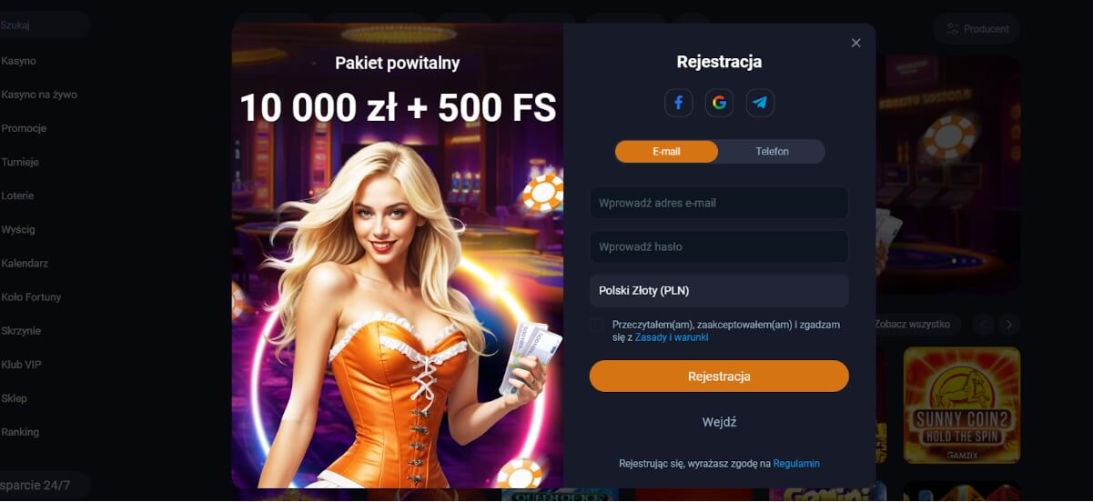 Rejestracja konta w Vox Casino